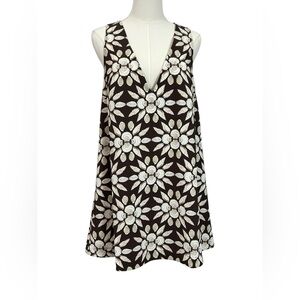 Hill House Womens Emma Mini Dress Chocolate Shell Mosaic Crepe Sleeveless Sz XS